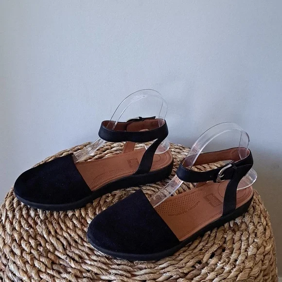 Fitflop Womens Cova Casual Closed Toe Black Suede Slingback Low Sandals S-7.5 - Picture 2 of 9